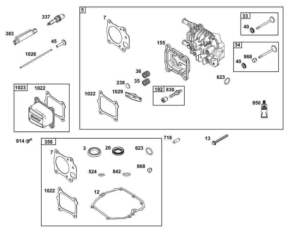 Cylinder Head Group Diagram and Parts List for 125P02-0070-F1  Cub Cadet Lawn Mower